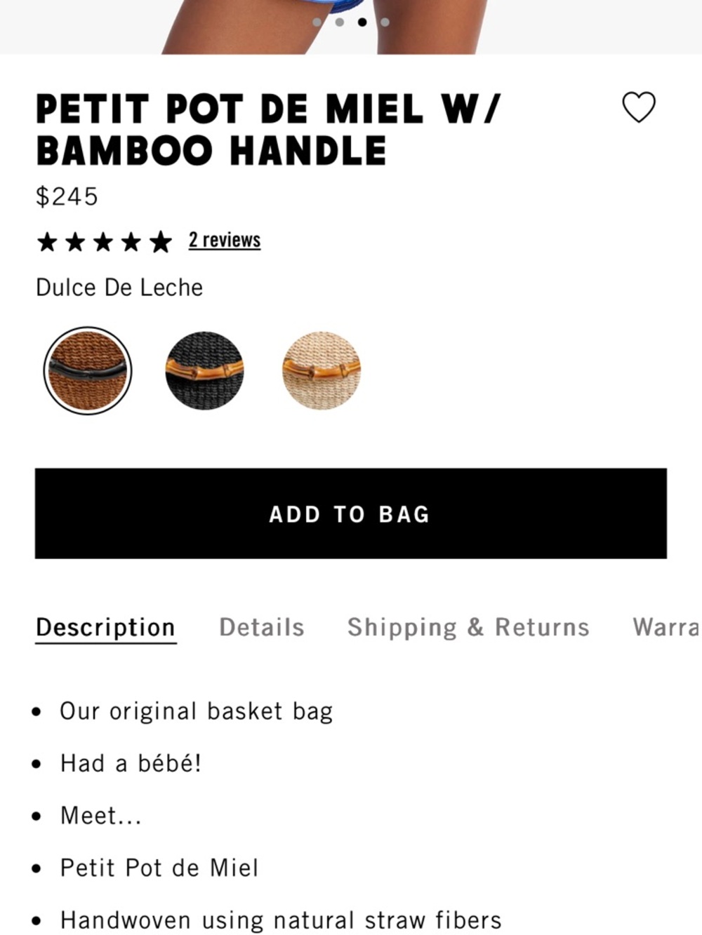 Clare V PETIT POT DE MIEL W/ BAMBOO HANDLE in Dulce De Leche NWT $245 - Picture 5 of 10